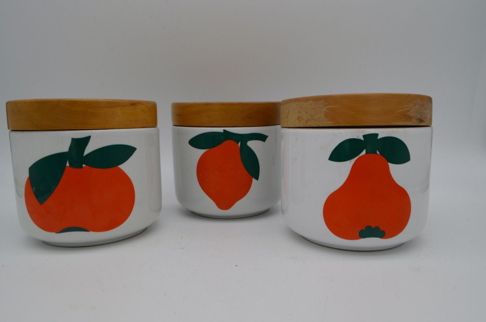 Lot de 3 pot vintage avec couvercle en bois Italy Ceramics Franco Pozzi - Image 2 of 2