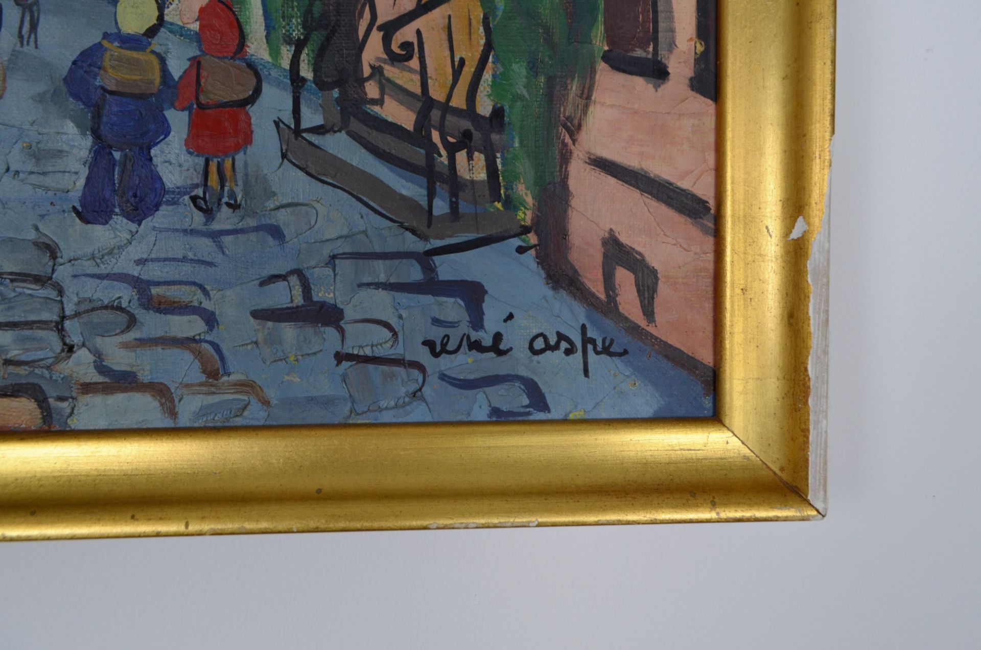 Peinture sur toile "Ville d'Alsace" signé Renée Aspé (1929-1969) - Image 2 of 2