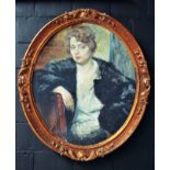 Tableau ovale huile sur toile Portrait de jeune femme signé Victor Abeloos 1923