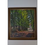 Peinture sur toile "Allée d'arbres" signé Comoth '80