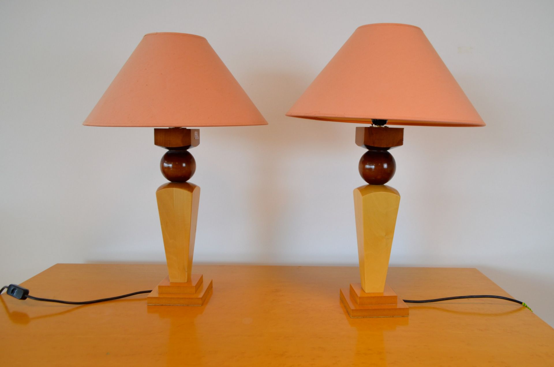 Paire de lampe vintage en bois