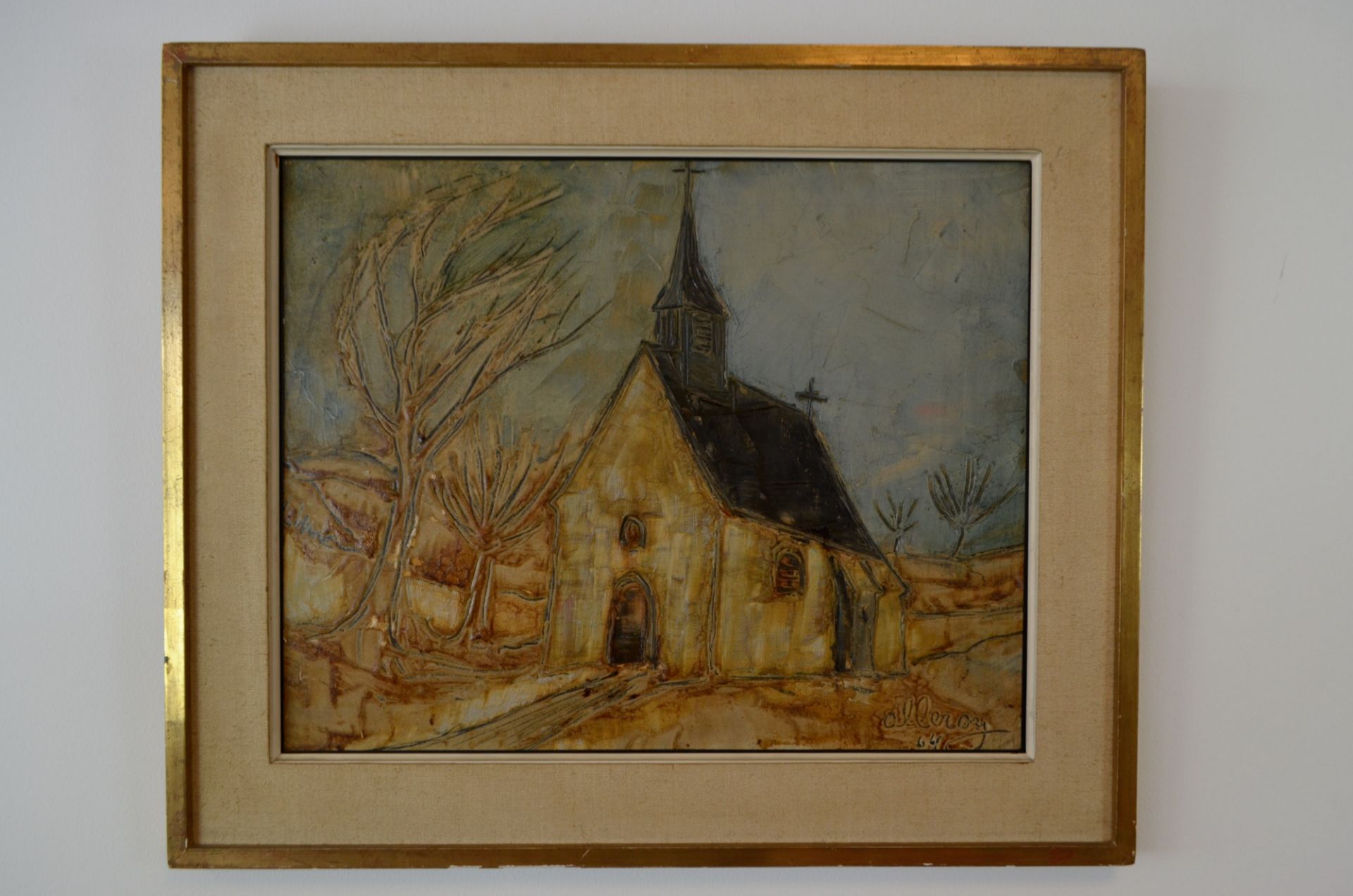 Peinture sur plaque 'La Chapelle Ardente' signé A. Leroy