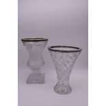 Lot de 2 vases en cristal avec bord en argent