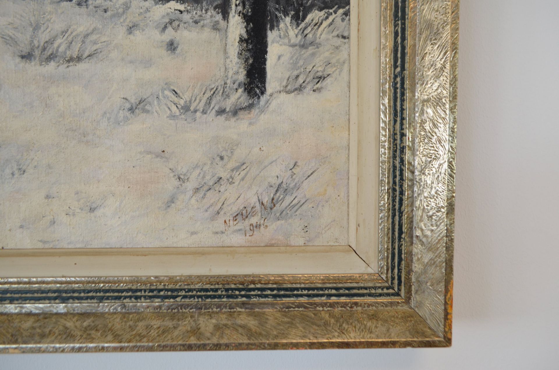 Peinture sur toile ' Foret en Hiver' signé Neuens 1946 - Image 2 of 2