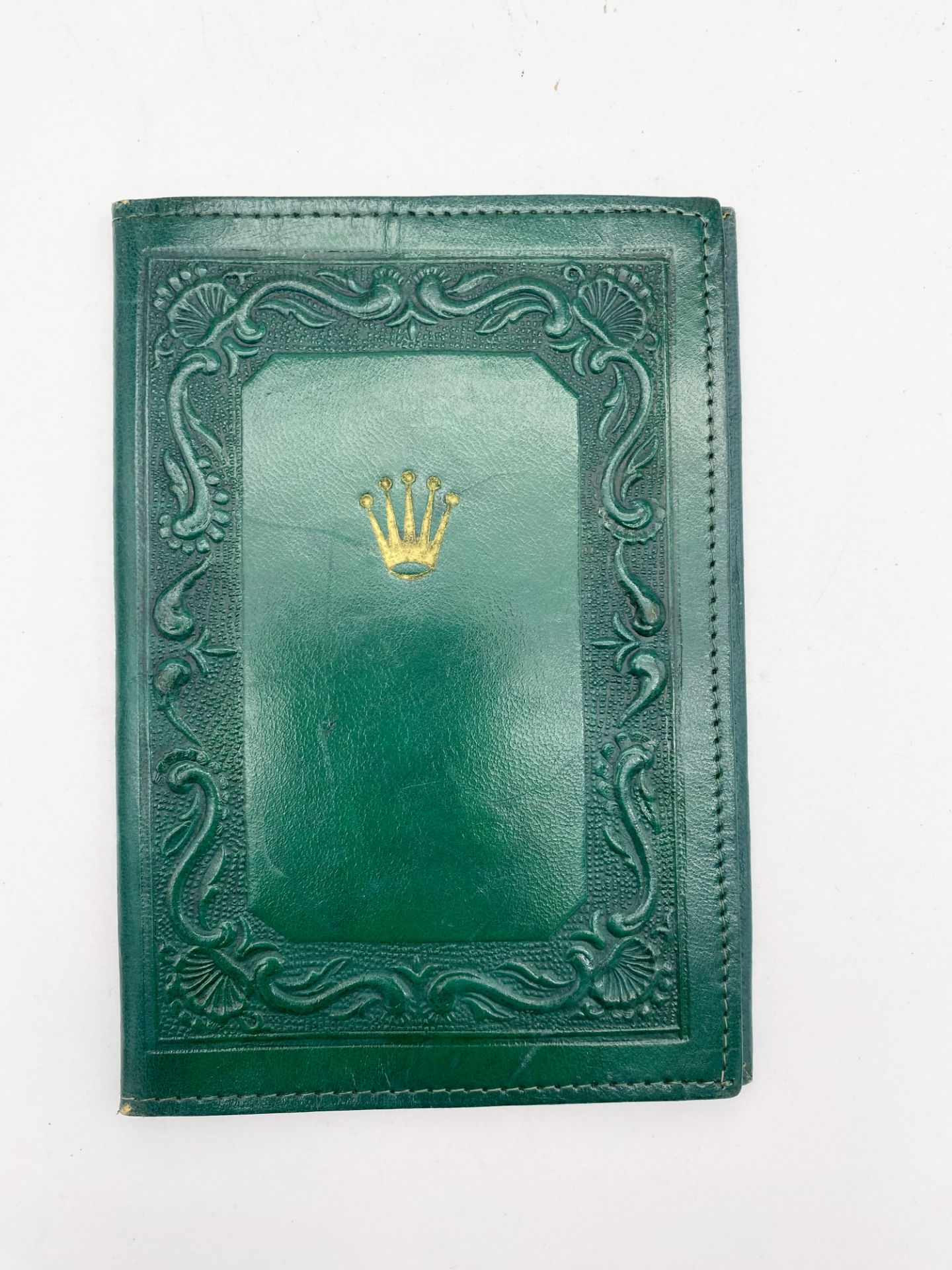 ROLEX Maroquinerie - Pochette en maroquin vert émeraude avec dessin/gravure - insigne centrale