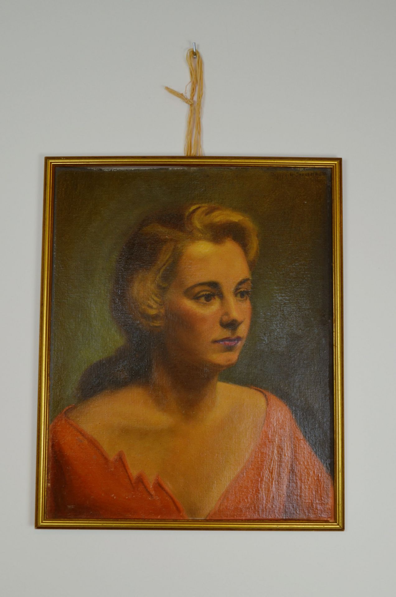 Peinture 'Portrait jeune femme' signé 1951