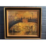 Peinture sur toile "Le Pont de l'Académie, Venise" signé en bas à droite JT Leboncker '65