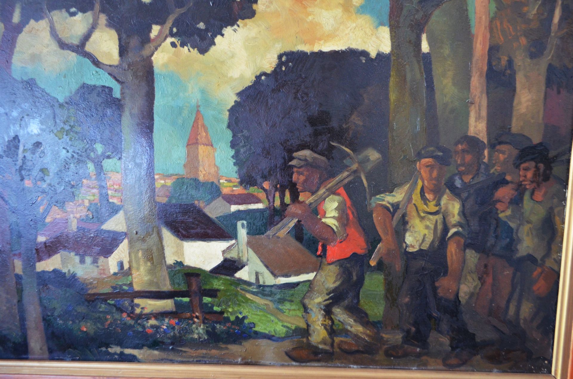 Tableau huile sur plaque "Retour du travail" Raymond Dierickx 1944 - Image 2 of 4