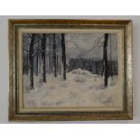 Peinture sur toile ' Foret en Hiver' signé Neuens 1946