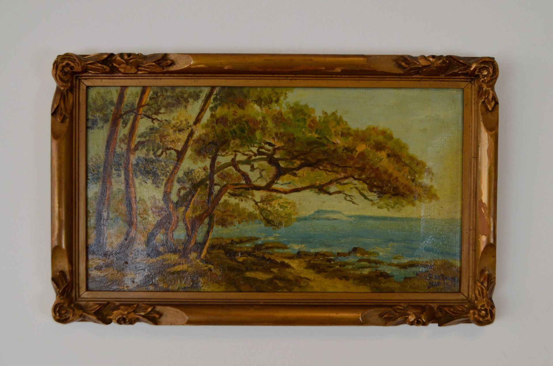 Peinture sur toile "Paysage bord de mer' signé de Roeck 1926