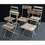 Lot de 5 chaises de jardin anciennes en bois peint blanc