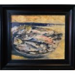 Peinture sur plaque, Nature morte bol poisson, Albert Savery's (1886-1964)