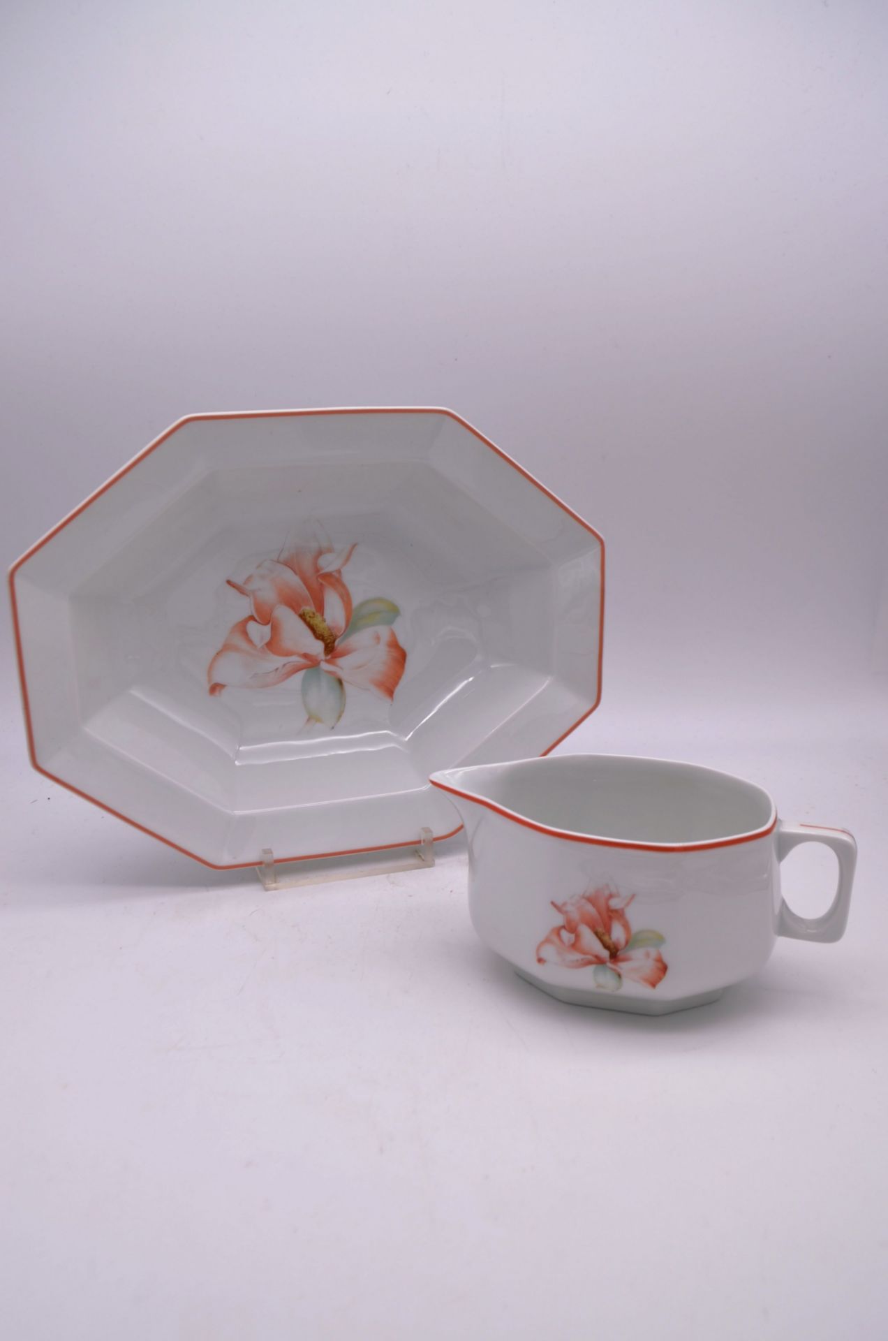Service en porcelaine de Limoges, manufacture Lafarge, Collection 'Orchidée', vintage - Image 10 of 15
