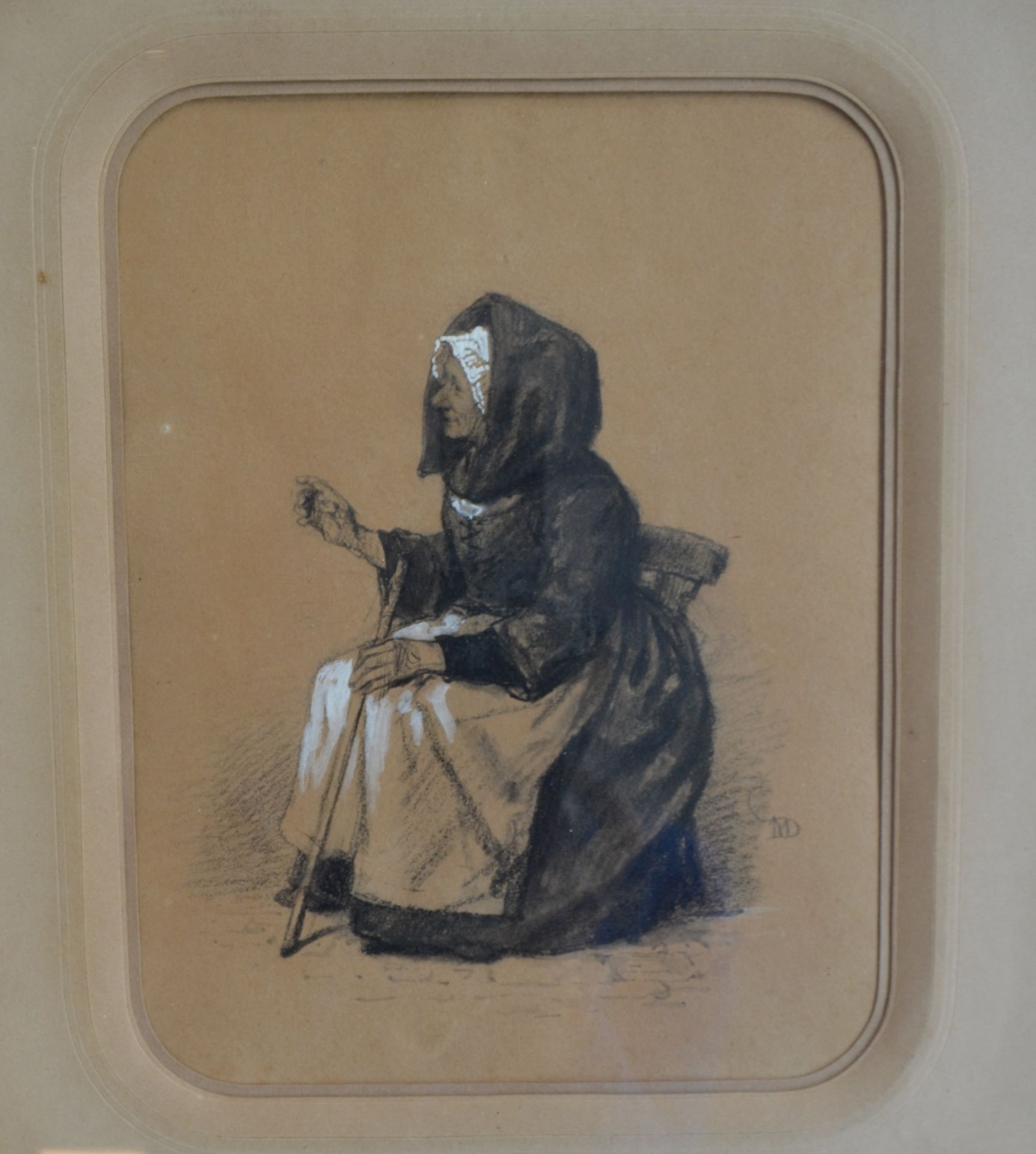 Dessin "La vieille dame assise" signé Jean-Baptiste MADOU (1796-1877) - Image 2 of 6