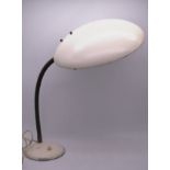 Lampe de Bureau Soucoupe Blanc, tige réglable en laiton doré années 1960