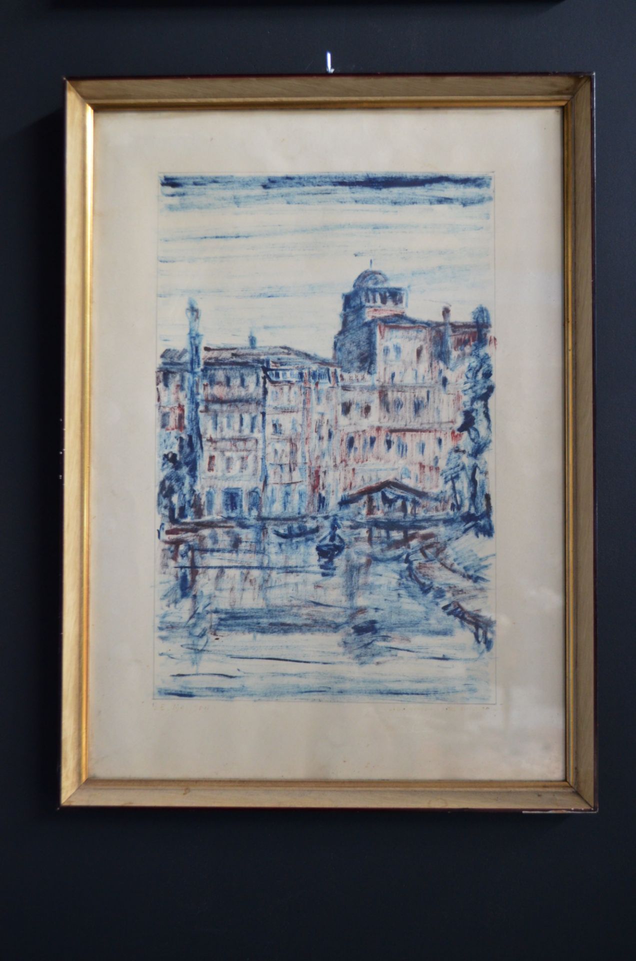 Dessin aquarelle 'Hotel Exelsior Venezia' signé Hermanno Malisan 1926