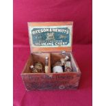 Rare antique Day Son and Hewitt Stockbreeders medicine chest with bottles etc. Height 6" width 8.