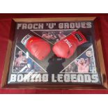 Carl Froch and George Groves signed gloves and boxing montage with plastic convex cover. Length 90cm