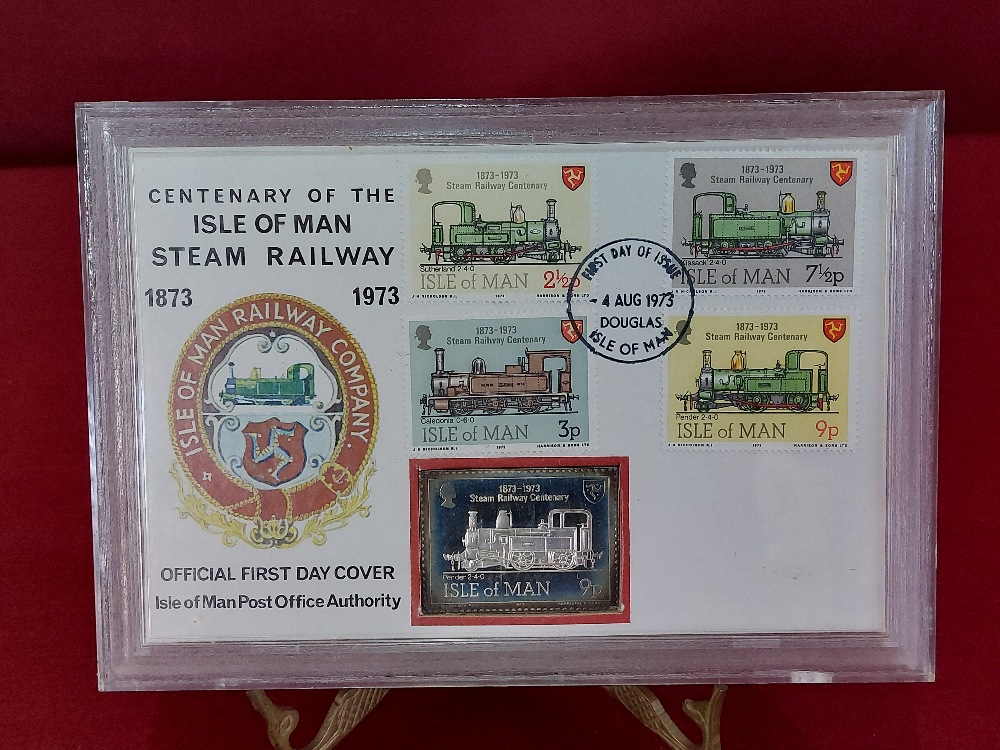 First Day Cover Isle of Man steam railway centenary 4th August 1973 with solid silver ingot stamp - Image 3 of 5