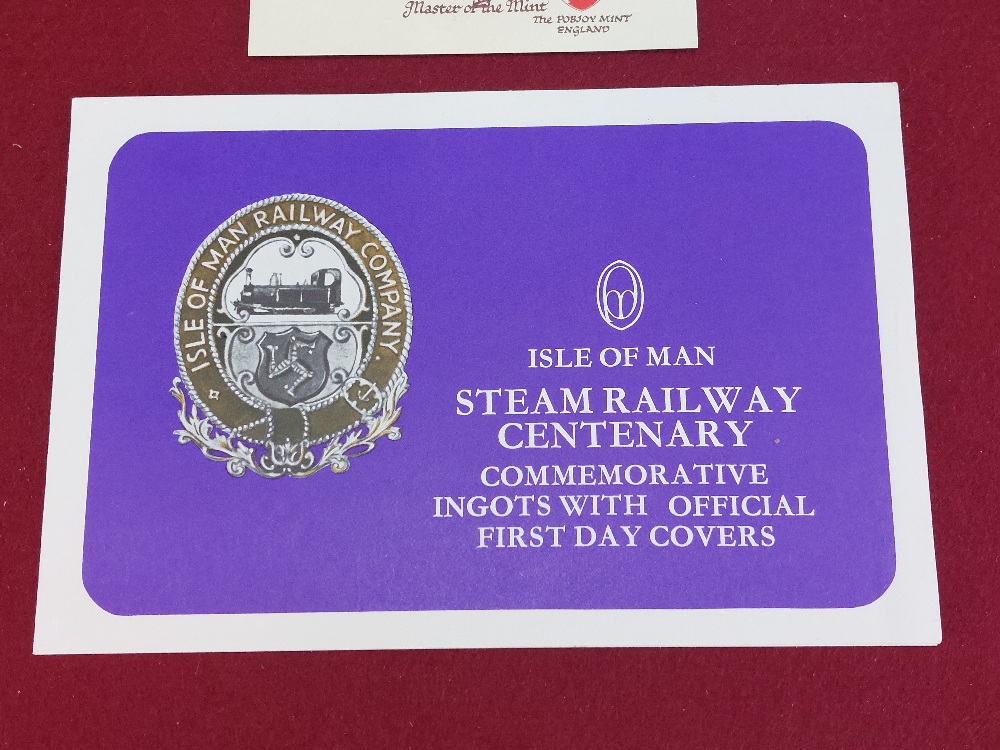 First Day Cover Isle of Man steam railway centenary 4th August 1973 with solid silver ingot stamp - Image 5 of 5