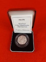 Silver proof 1994 D Day 50 pence coin.