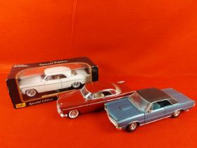 Collection of 3 x Maisto models. 2 x Chrysler 300B 1956 (1 boxed), Pontiac GTO 1965. Scale1:18.