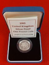Silver proof 1995 £1 coin.