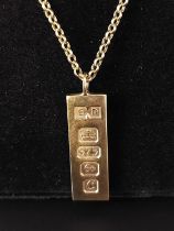 9ct gold ingot on 9ct gold chain 13.9 grams