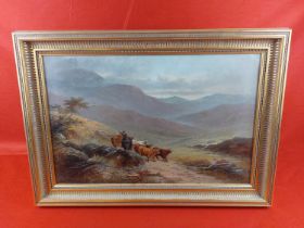 Original painting of a mountain scene with bulls. 20"" height 28.5"" width.