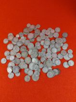 Large collection of pre 1947 half silver coins. 887 grams.