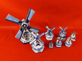 Collection of 8 Delft china windmills.