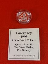 Silver proof 1995 Guernsey £1 coin.