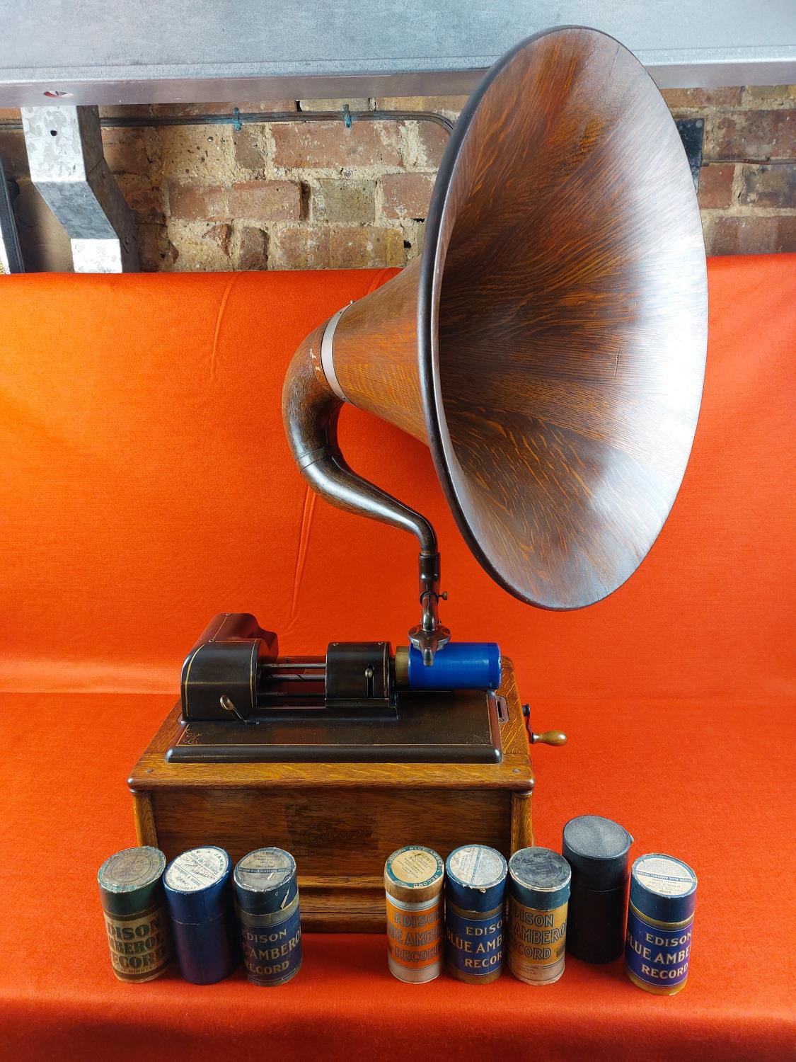 Rare Thomas Edison phonograph, in full working order. Includes 8 wax reels.