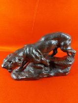 Thomas Cartier 1879-1943 French Spelter Statue of a Panther stood on a rock.
