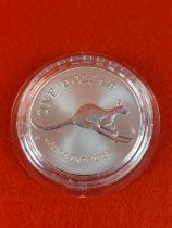 Silver proof 1994 Australian 1 dollar coin.