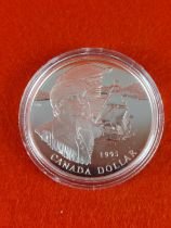 Silver proof 1995 Canada 1 dollar coin.