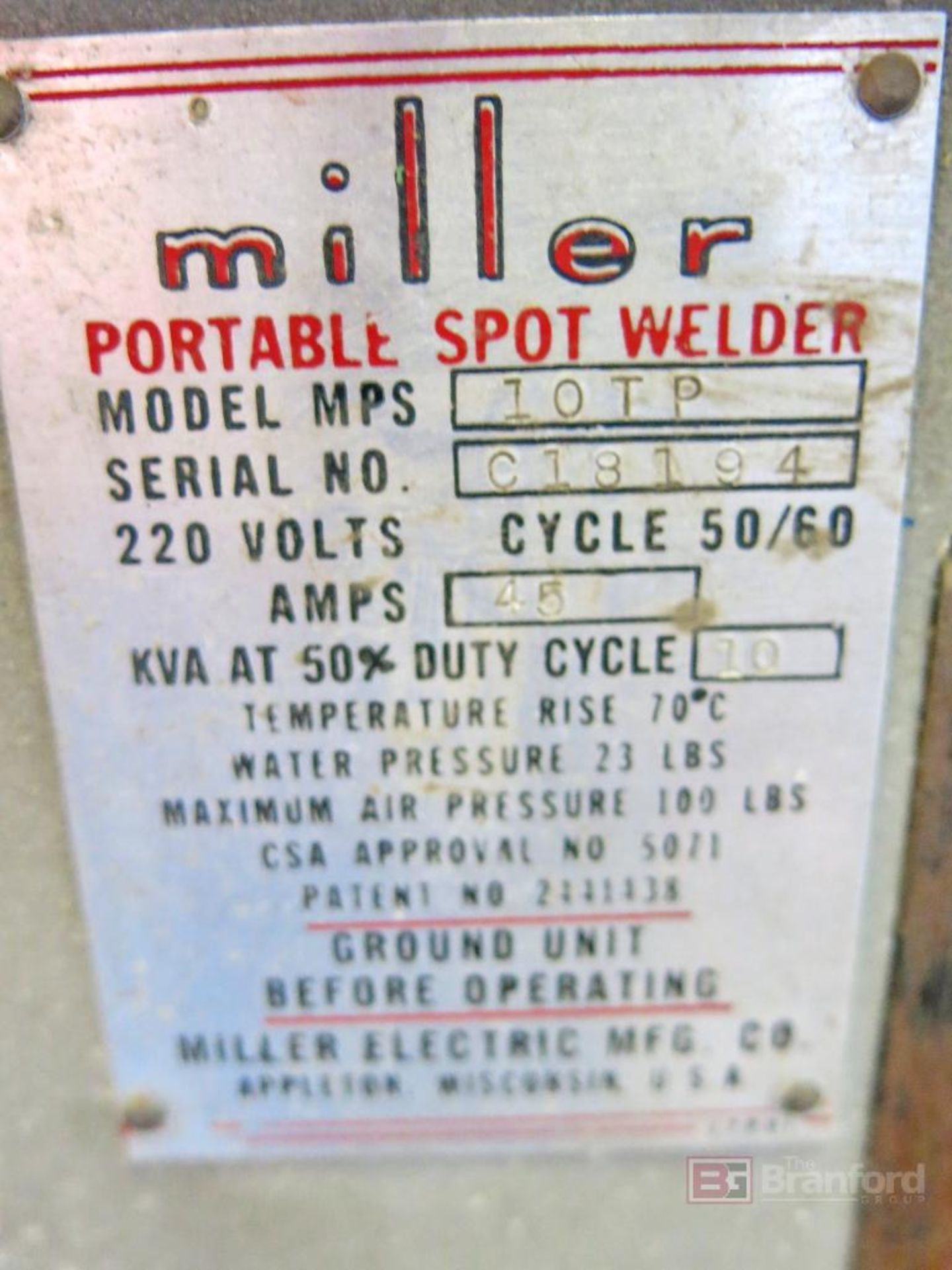 Miller arc spot welder model 10TP - Image 3 of 3