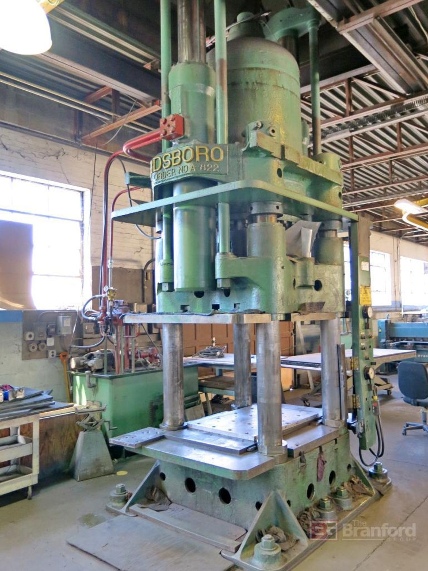 Birdsboro model A-822, approx. 1500 ton 4-posted hydraulic press