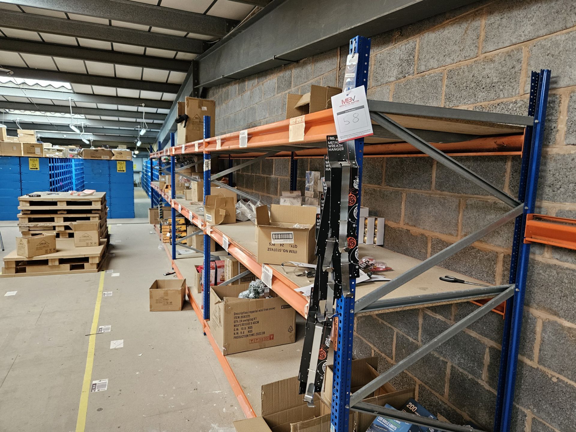 5 x bays of heavy duty racking including assorted contents.