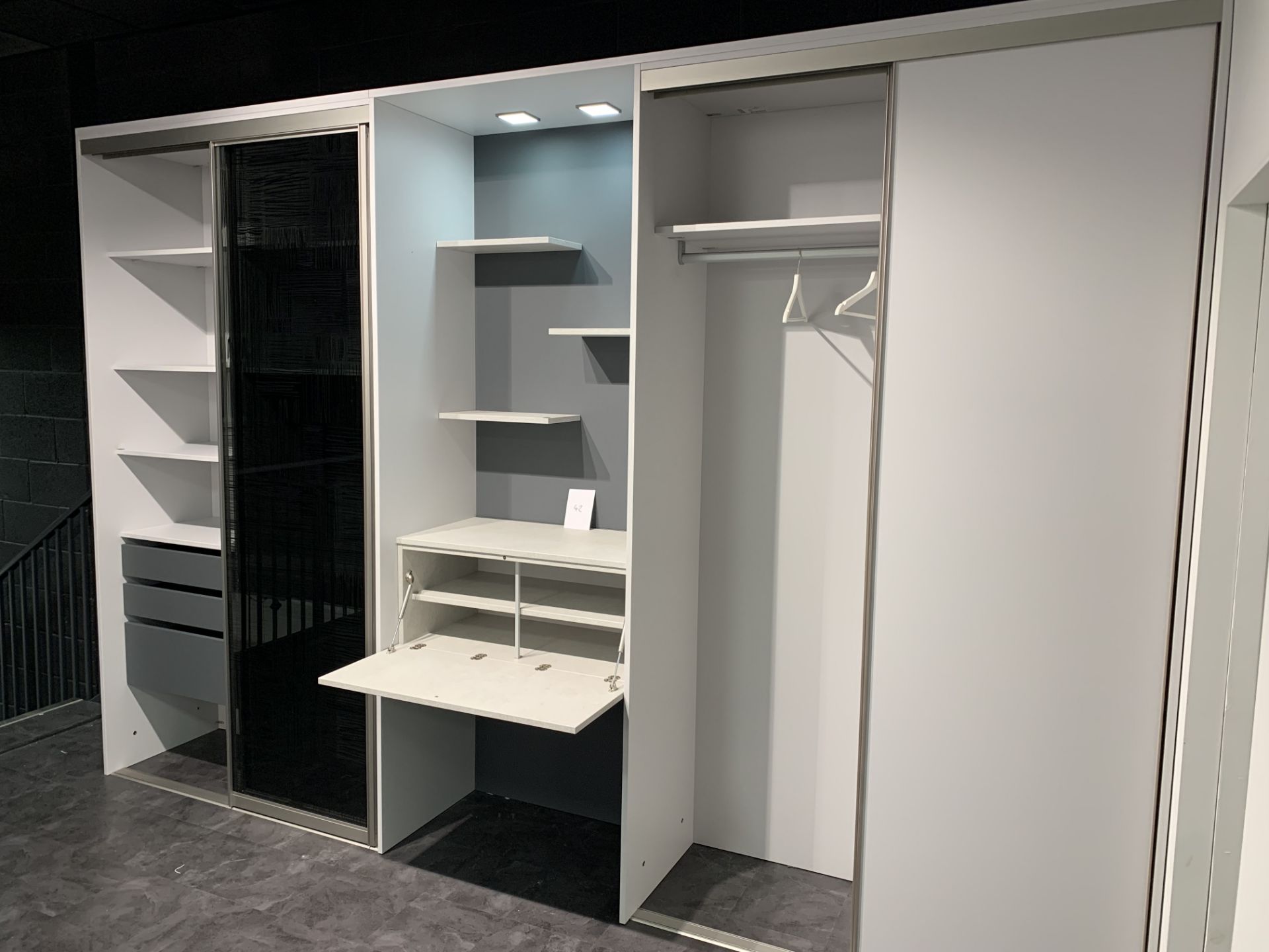 Complete Wardrobe unit in off white with smoked glass - Image 2 of 4