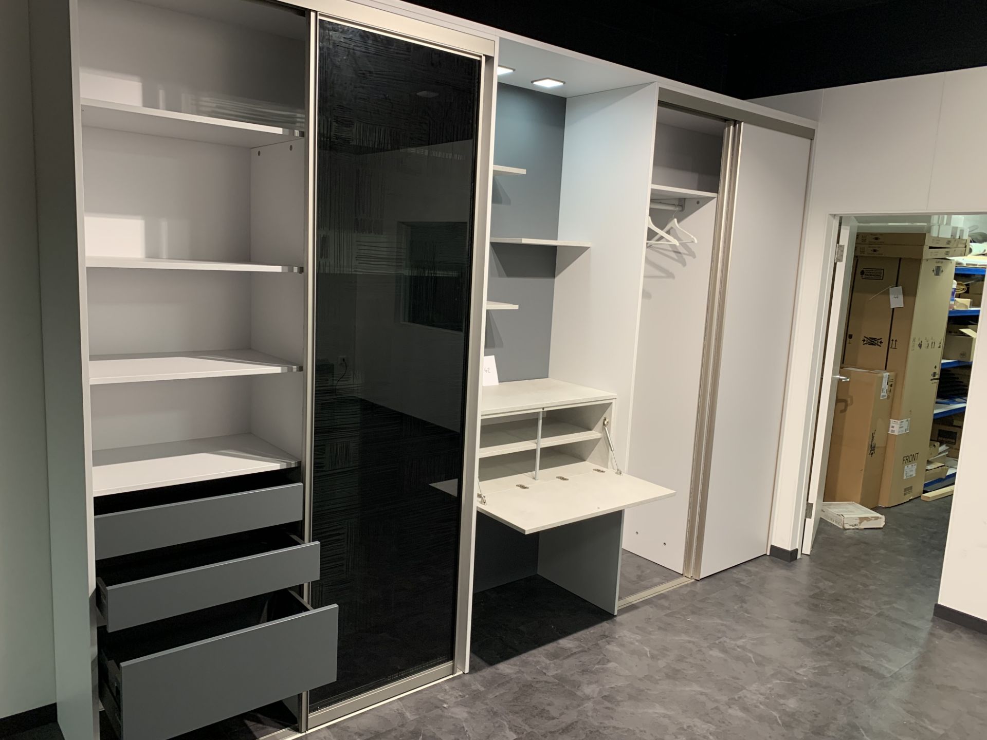 Complete Wardrobe unit in off white with smoked glass - Image 3 of 4