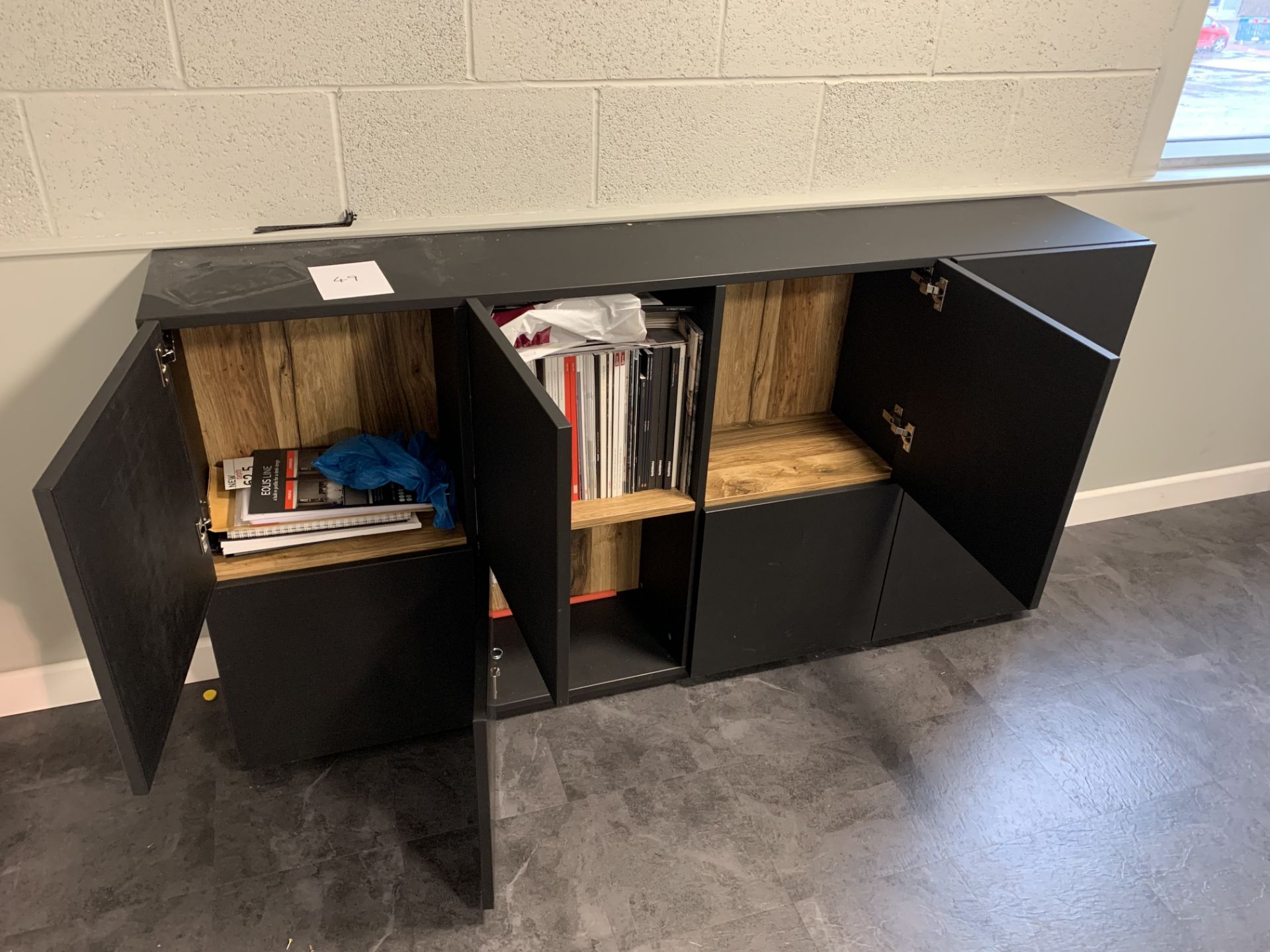 Black cupboard unit with 8 separate square cupboards - Image 2 of 2