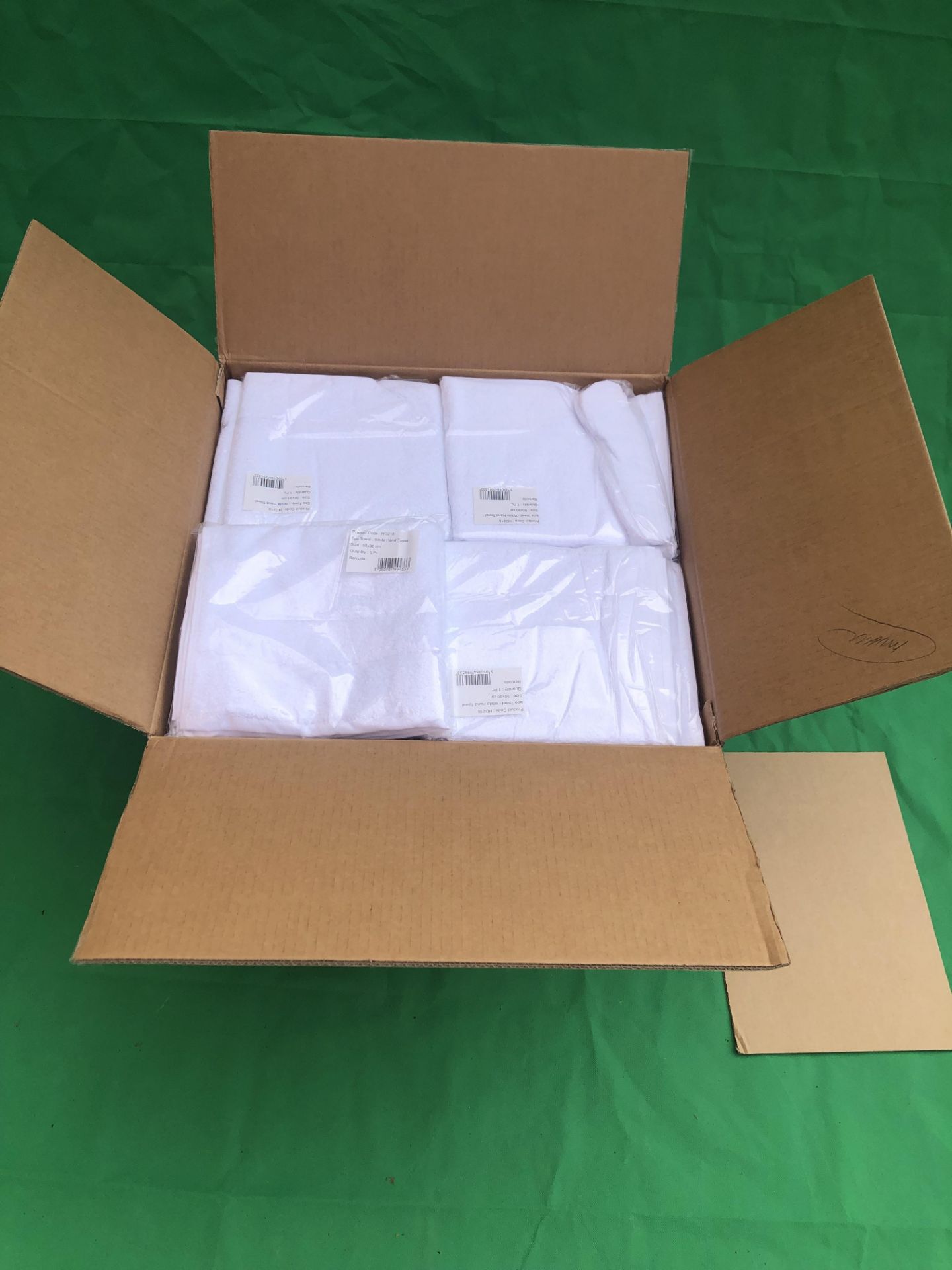 New and Boxed Eco White Towels x 48. 90cm x 50cm