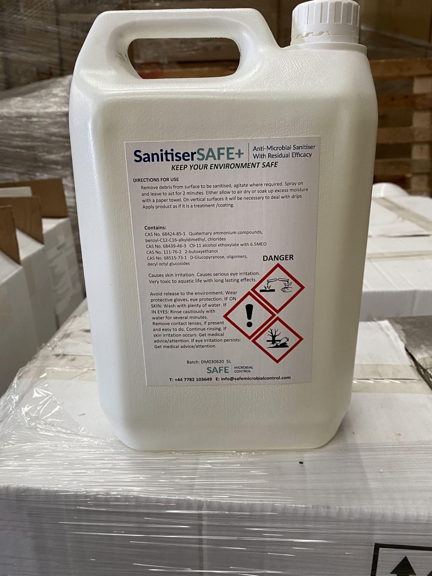 400 x 5 Litre Sanitisersafe Anti-Microbial Sanitiser (with Product)