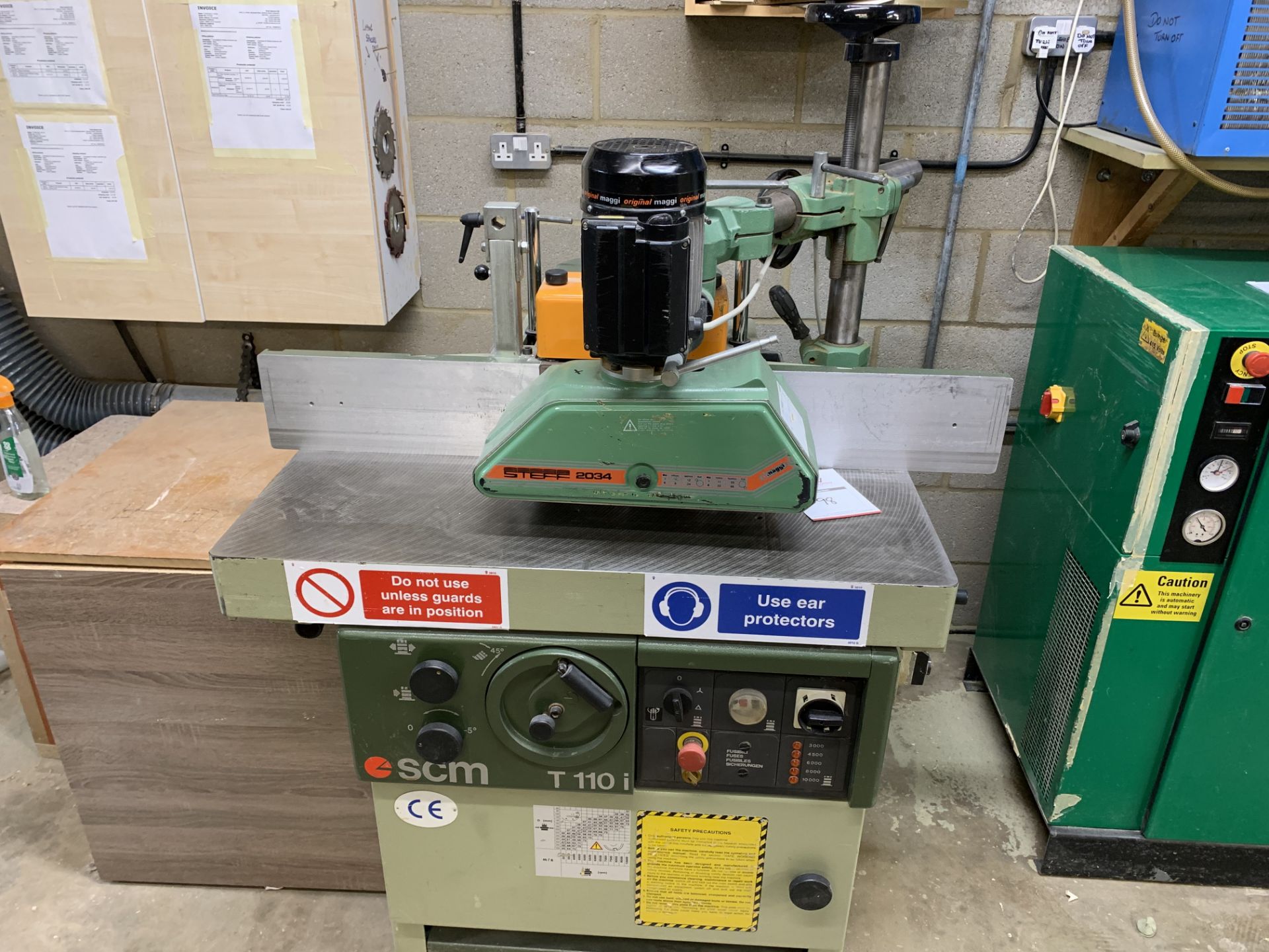 SCM type T110i Spindle Moulder with Maggi power feed and associated tooling