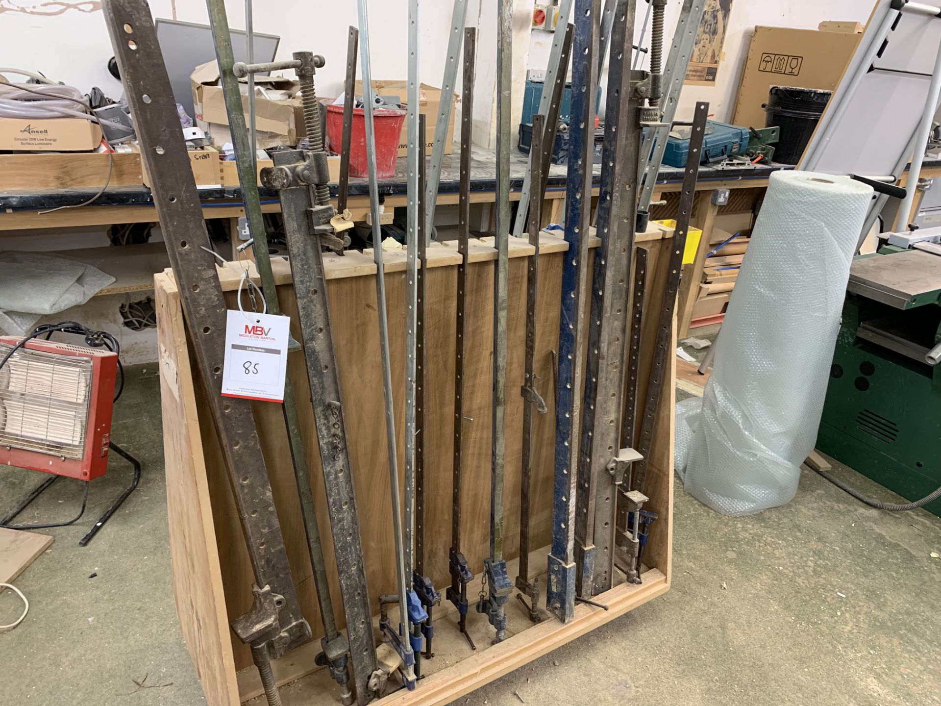 Rack of assorted sash clamps