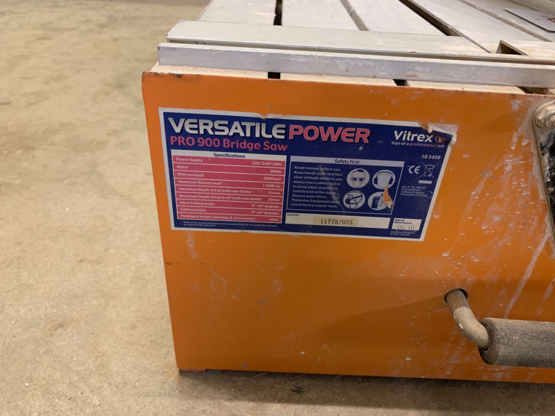 (2010) VITREX Versatile Power type Pro 900 Bridge Saw tile cutter (up to 900mm) - Image 3 of 3