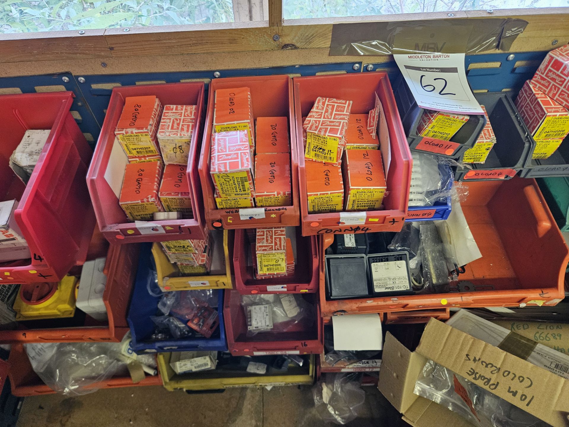 back wall of stock Boxes to include contents of lights bulbs cappers bolts and control fridge freeze - Image 2 of 3