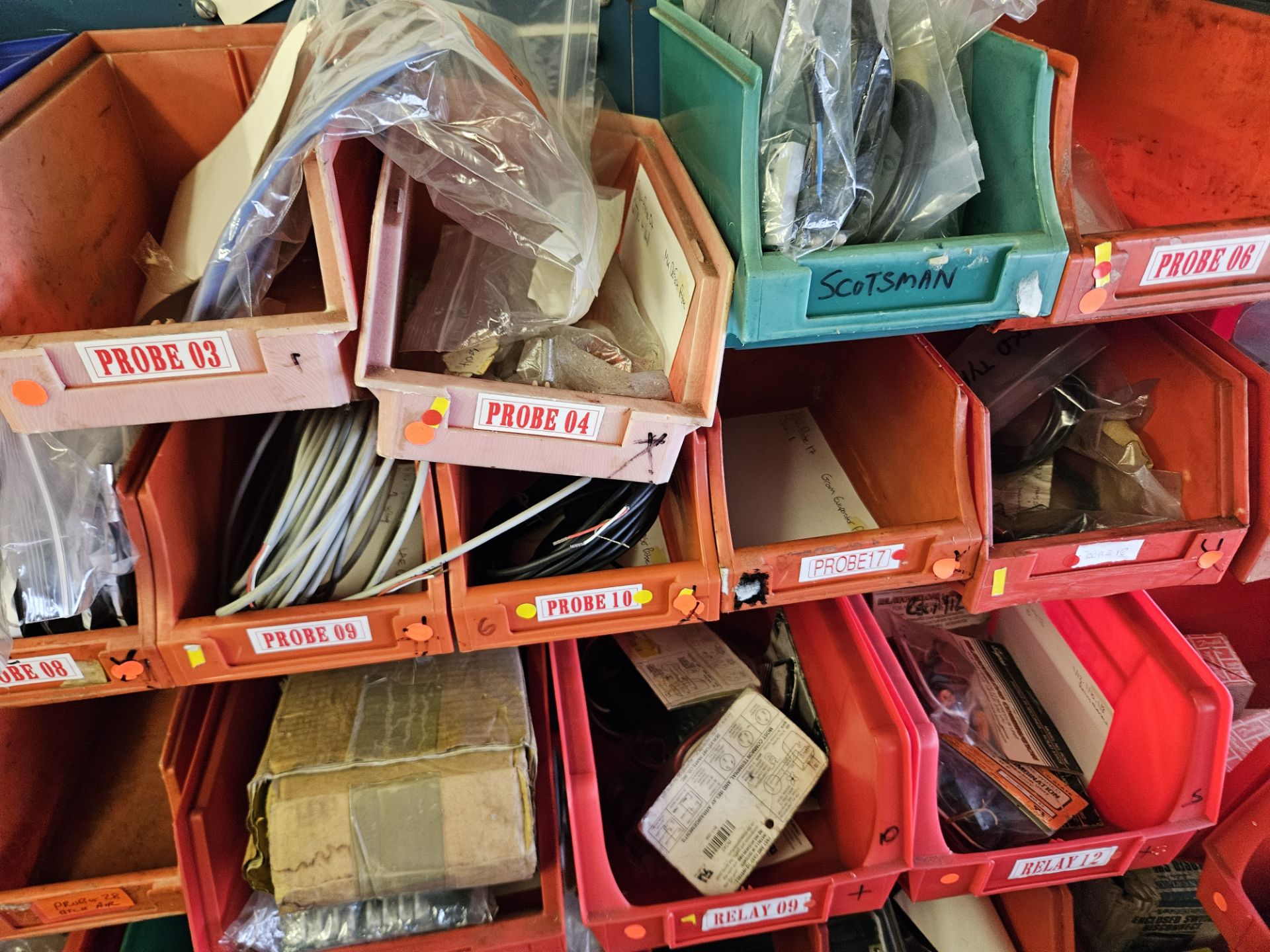 Side wall of Stock Boxes and contents to include Assortment of Nuts, Bolts Evals Solen Valves Fan mo - Image 6 of 6