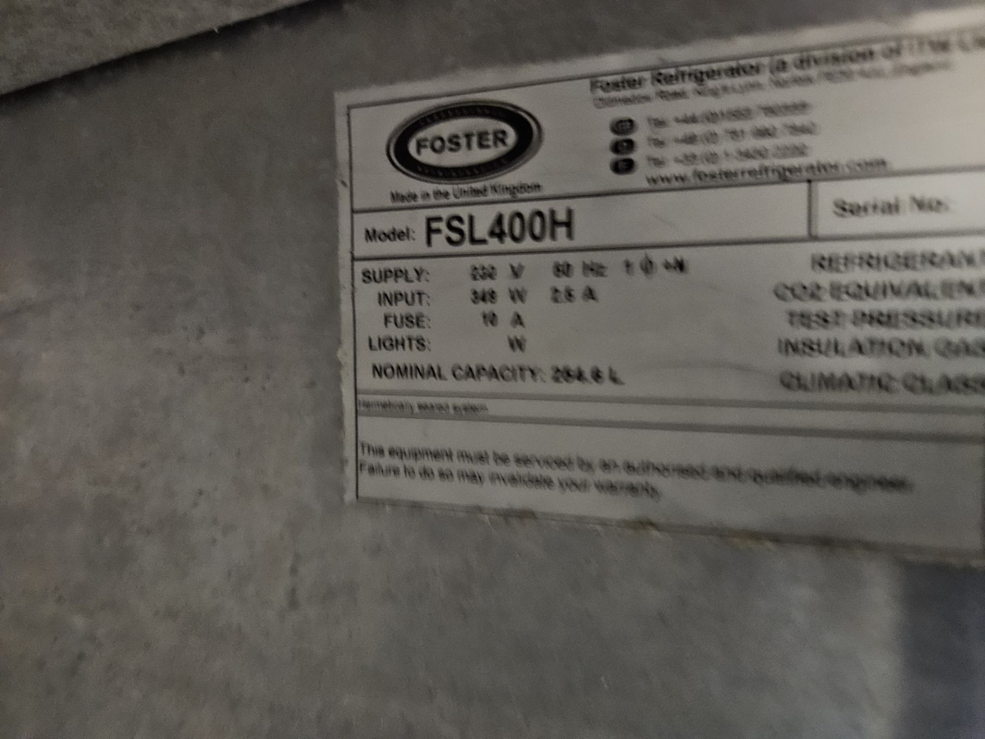 Fosters Professional Refrigeration Fsl 400M Chiller serial E5529440 - Image 2 of 3